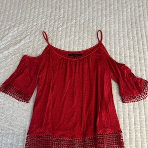 White House black market Red Cold Shoulder Blouse
